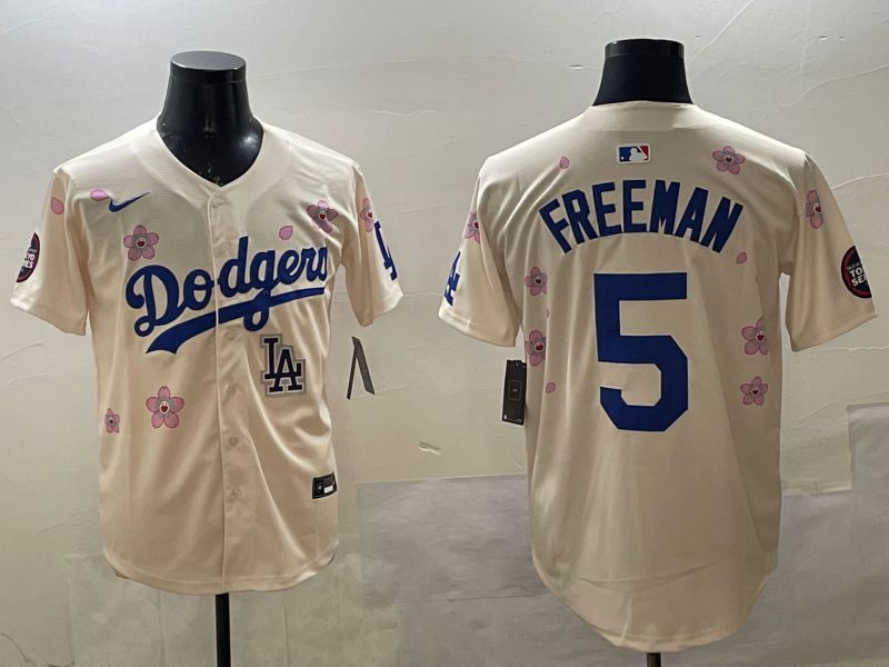 Men Los Angeles Dodgers #5 Freeman Cream Sakura Edition 2025 Nike MLB Jersey style 1